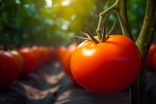 Tomates crescendo em uma estufa