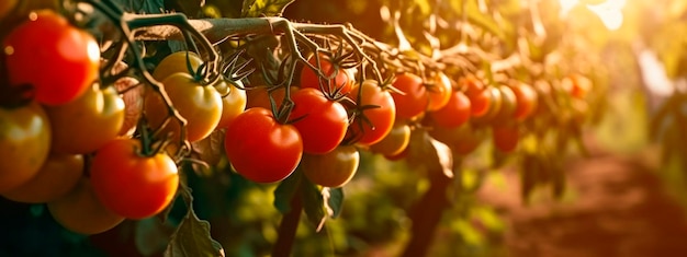 Tomates crescendo na colheita do jardim Generative Ai