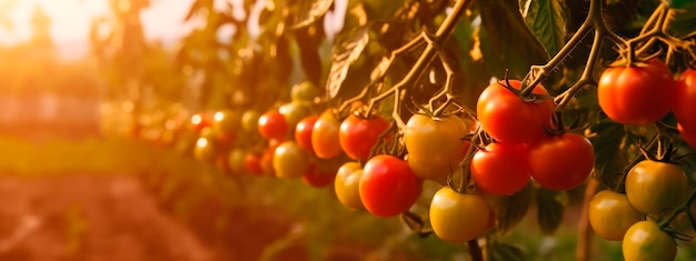 Tomates crescendo na colheita do jardim Generative Ai