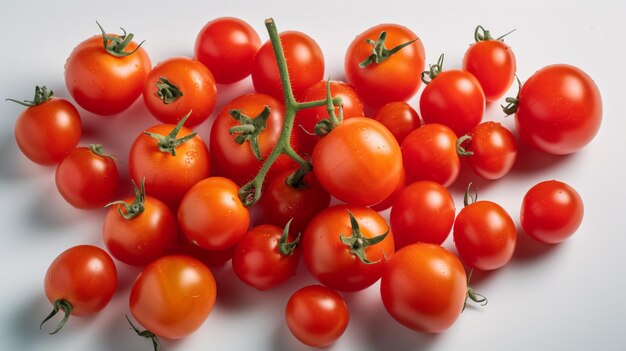 Foto tomates deliciosos liberados en el fondo