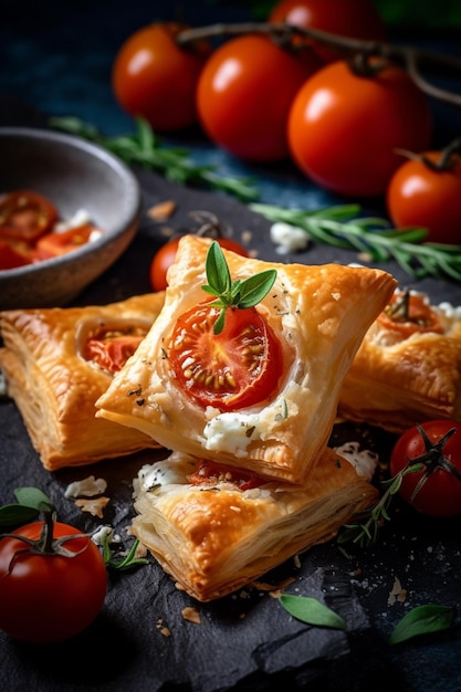 tomates e queijo estão sobre uma mesa com uma tigela de molho generativo ai