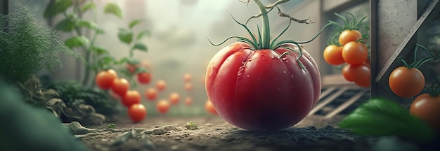 Tomates em um galho em uma estufa generative ai