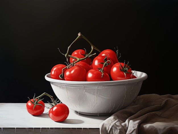 Tomates em uma tigela branca pintura realista pôster de arte de parede syle