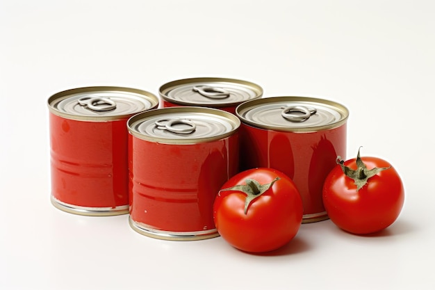 Foto tomates enlatados aislados sobre un fondo blanco