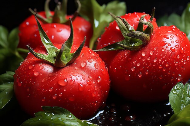 Tomates frescos con gotas de agua