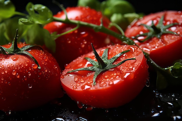 Tomates frescos con gotas de agua