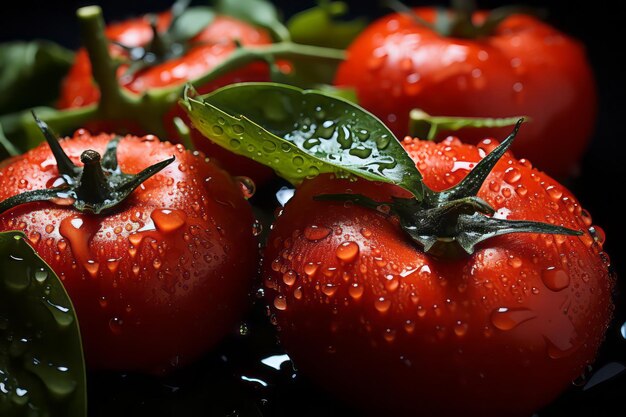 Tomates frescos con gotas de agua