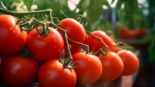 Tomates frescos no fundo da cesta branca