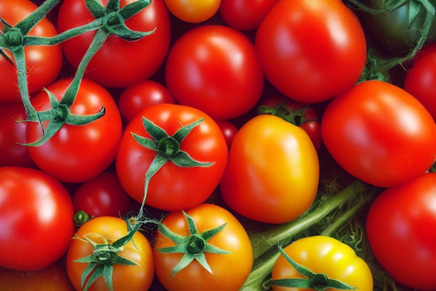 Tomates frescos rojos y amarillos Tomates Concepto de ensalada de verduras