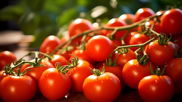 Tomates gordos e suculentos recém-colhidos da videira