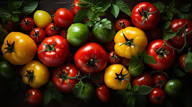 los tomates y las limas están en una mesa con gotas de agua generativas ai