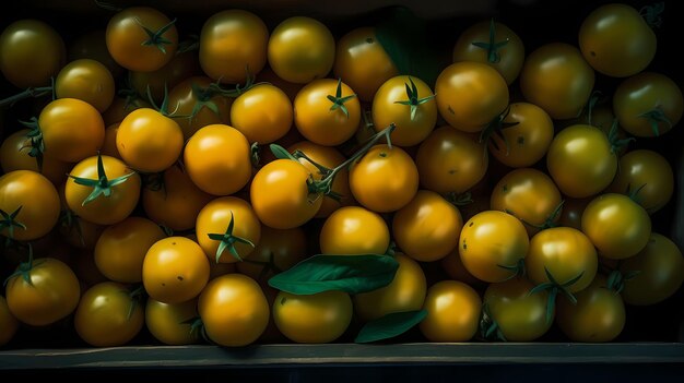 Tomates maduros amarillos tendidos en una pila uno encima del otro IA generativa