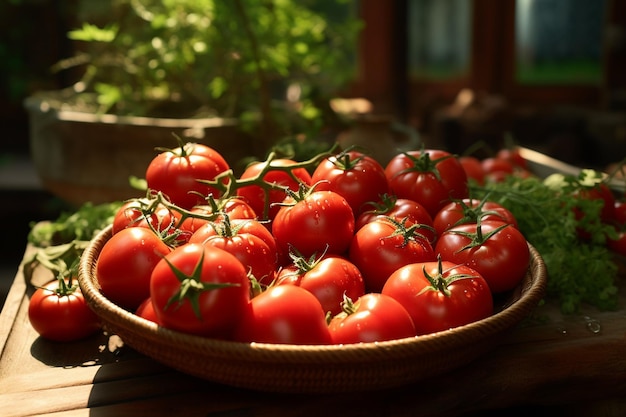 Tomates maduros recogidos del arbusto