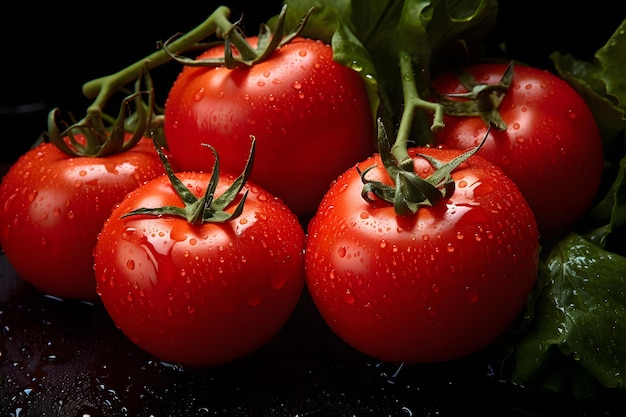 tomates maduros todavía unidos a su vid verde