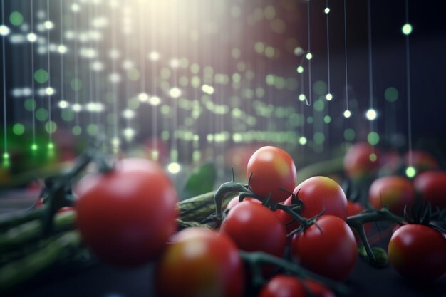 Tomates en una mesa con luz al fondo