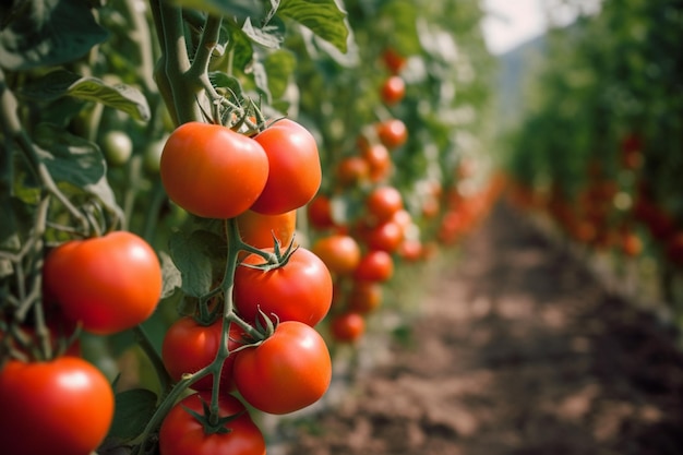 Tomates na videira em um campo