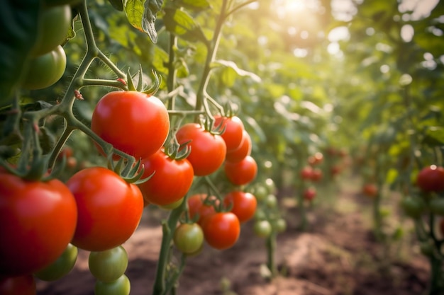 Tomates na videira no campo