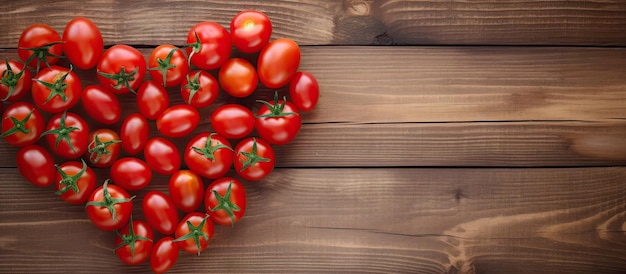 Tomates pequenos criam padrão em forma de coração no espaço de cópia de fundo pastel isolado