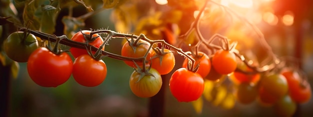 Tomates que crecen en la cosecha del jardín Ai generativo