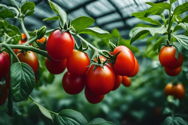 Tomates que crecen en un invernadero