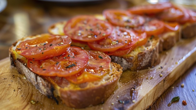 Tomates en rodajas y salami en un sándwich abierto