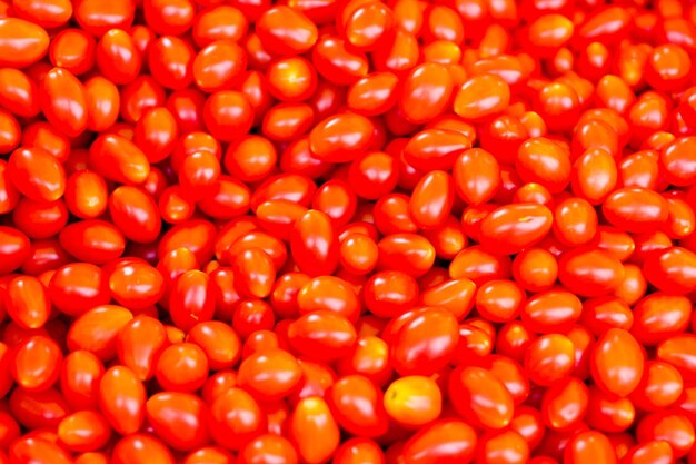 Tomates rojos frescos en el mercado de agricultores local.