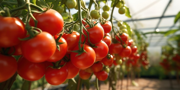 Tomates rojos en un invernadero