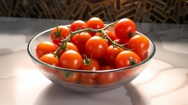 Los tomates rojos maduros se encuentran en un cuenco IA generativa