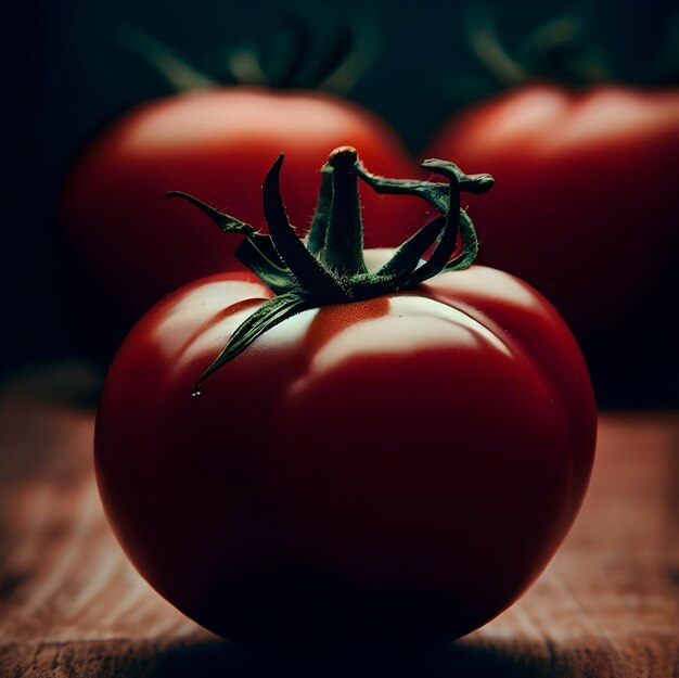 Tomates rojos maduros sobre un fondo de madera oscura frescura de verano verdura orgánica