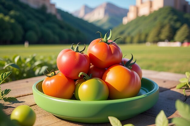 Los tomates rojos maduros son una fruta vegetal deliciosa que a la gente le encanta comer. Producto agrícola ecológico, verde y seguro.