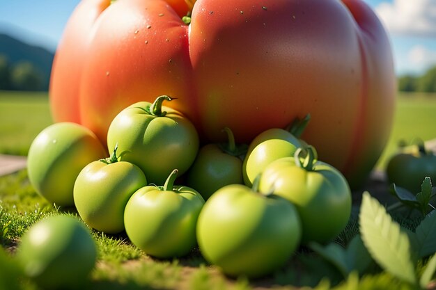 Los tomates rojos maduros son una fruta vegetal deliciosa que a la gente le encanta comer. Producto agrícola ecológico, verde y seguro.