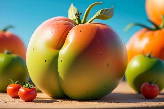 Los tomates rojos maduros son a la gente le encanta comer deliciosos vegetales, frutas, productos agrícolas ecológicos y seguros.