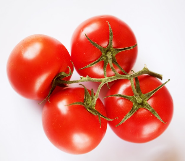 Tomates rojos sobre una ramita verde