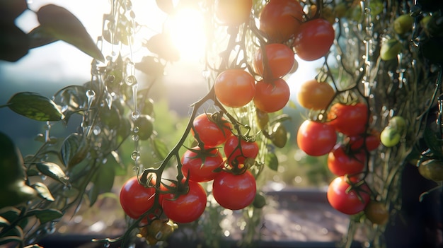 Tomates rojos y verdes en una rama IA generativa