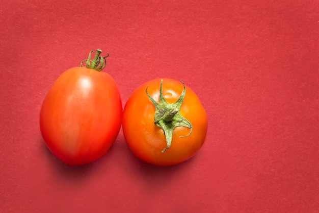 Tomates sobre fondo rojo.