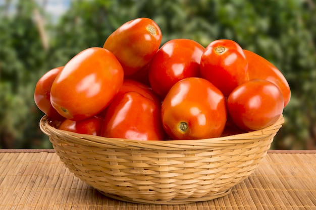 Unos tomates sobre una mesa de madera. Vegetal fresco.