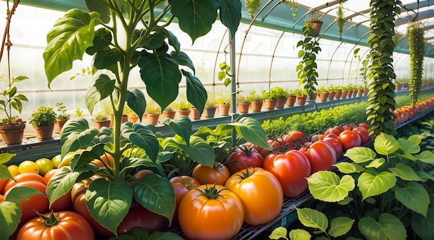 Tomates vermelhos em uma estufa