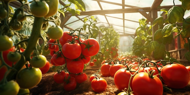 Tomates vermelhos em uma estufa