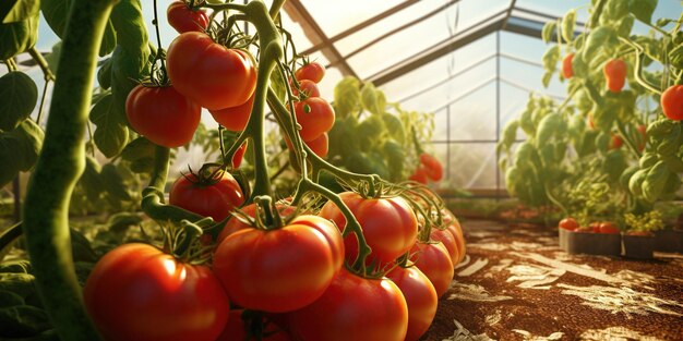 Tomates vermelhos em uma estufa