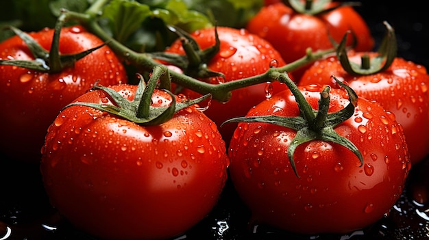 Tomates vermelhos frescos cobertos com gota de água