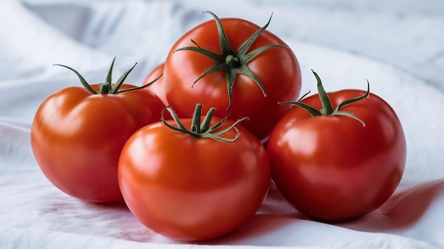 Tomates vermelhos frescos, maduros e suaves em fundo branco