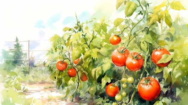 Tomates vermelhos maduros em uma ilustração de brabch IA gerativa
