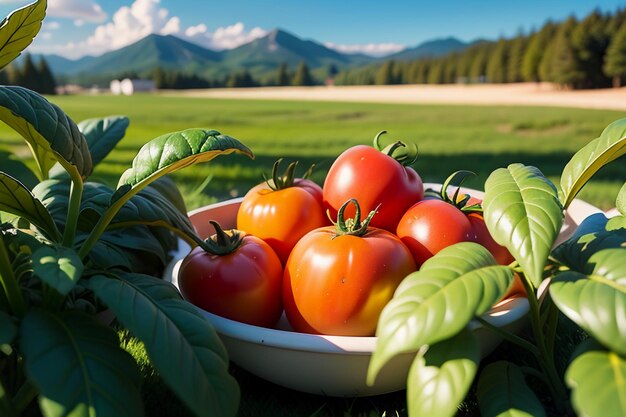 Tomates vermelhos maduros são pessoas que adoram comer deliciosas frutas vegetais orgânicos verdes produtos agrícolas seguros