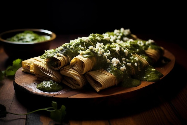 Foto tomatillo picante y tamales de cerdo