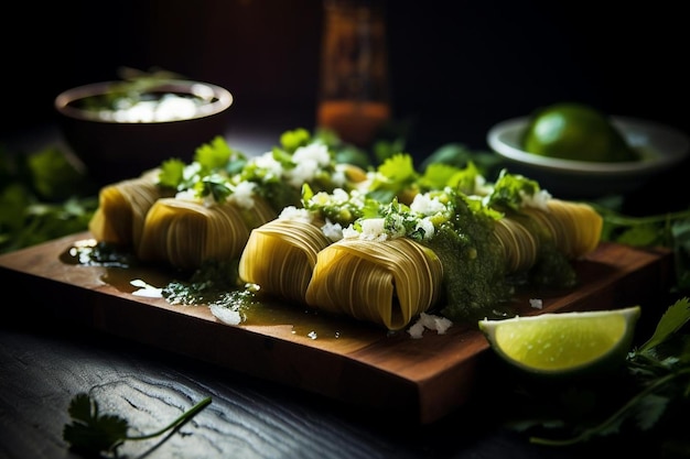 Foto tomatillo picante y tamales de cerdo