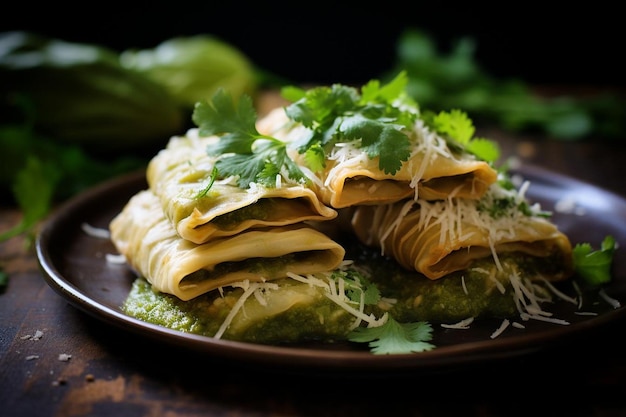 Foto tomatillo picante y tamales de pollo