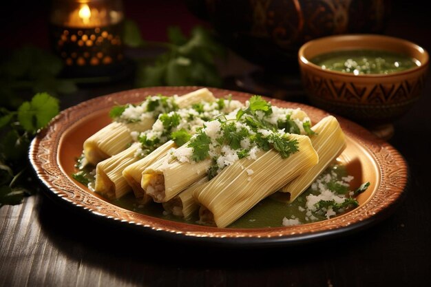 Foto tomatillo picante y tamales de pollo