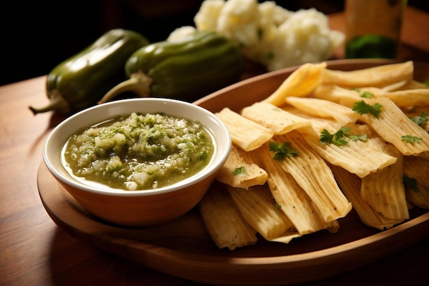 Foto tomatillo y tamales picantes