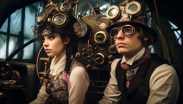 Foto tome fotos de modelos vestidos con trajes inspirados en el steampunk