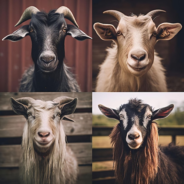 Tome una serie de retratos de los diferentes animales de la granja, cada toma con una profundidad superficial de f